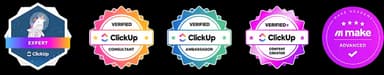 ClickUp Expert Badges - Verified Consultant, Ambassador, Content Creator, and Expert