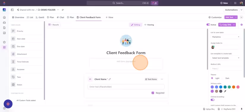 Creating a Client Feedback Form in ClickUp