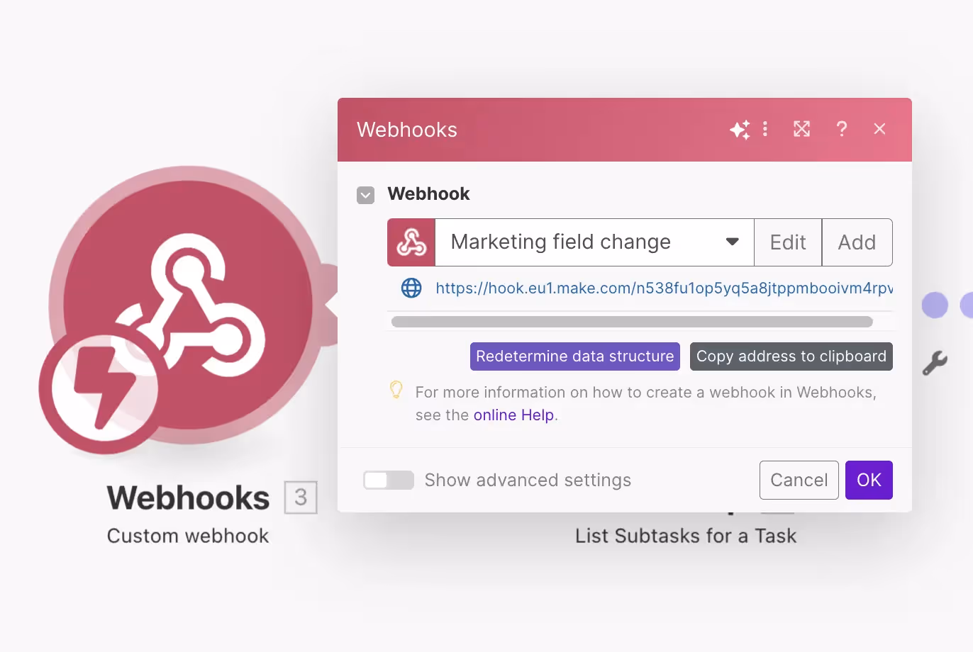 Copy Unique Webhook URL