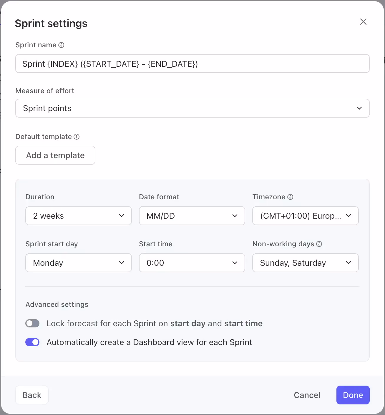 Customize Sprint Settings