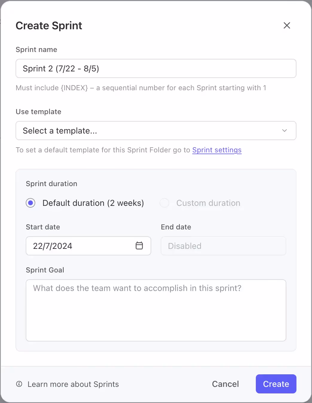 Define Sprint Start and End Dates