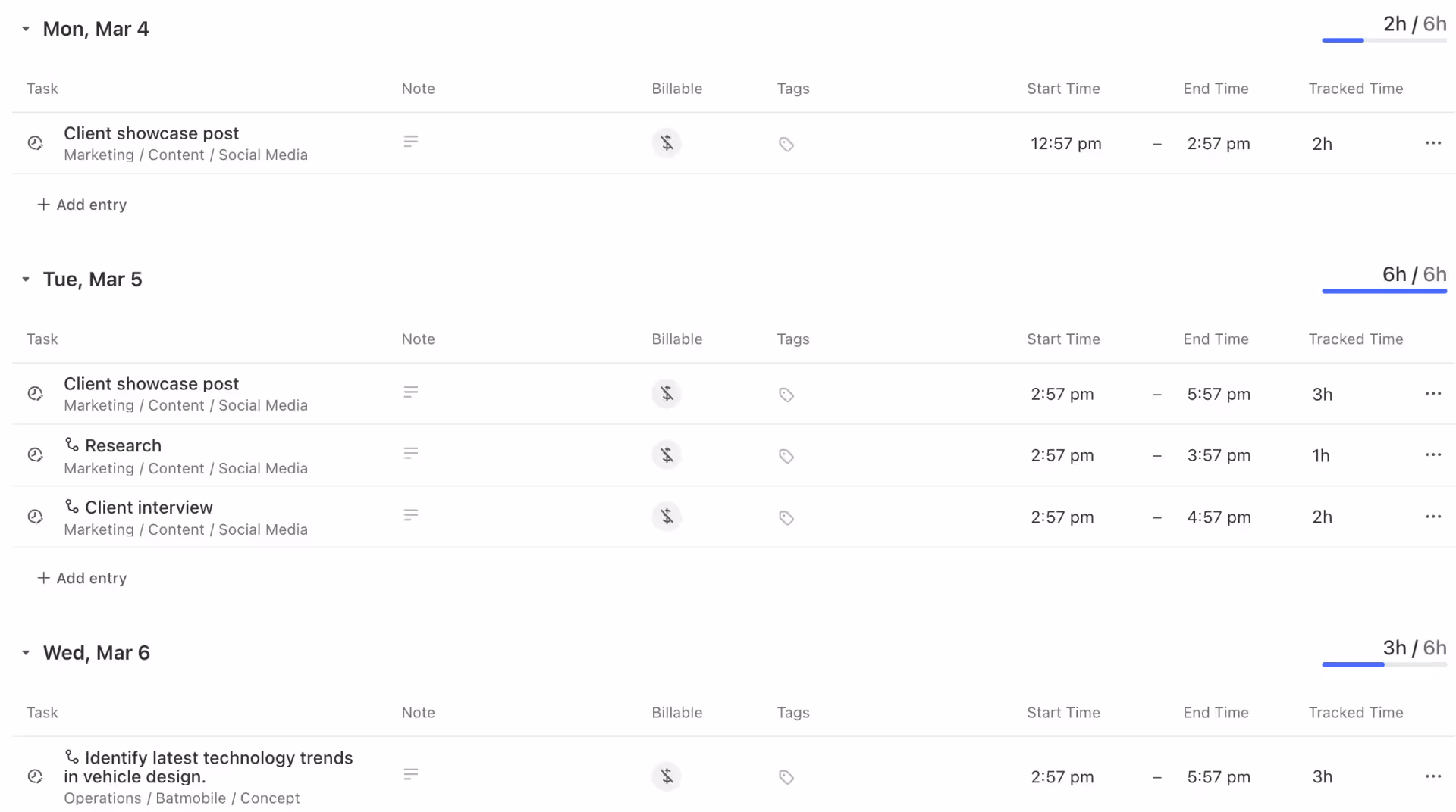 ClickUp Timesheets Interface