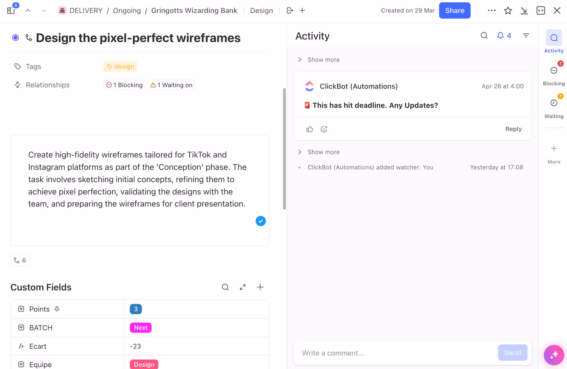 Anatomy of a ClickUp task