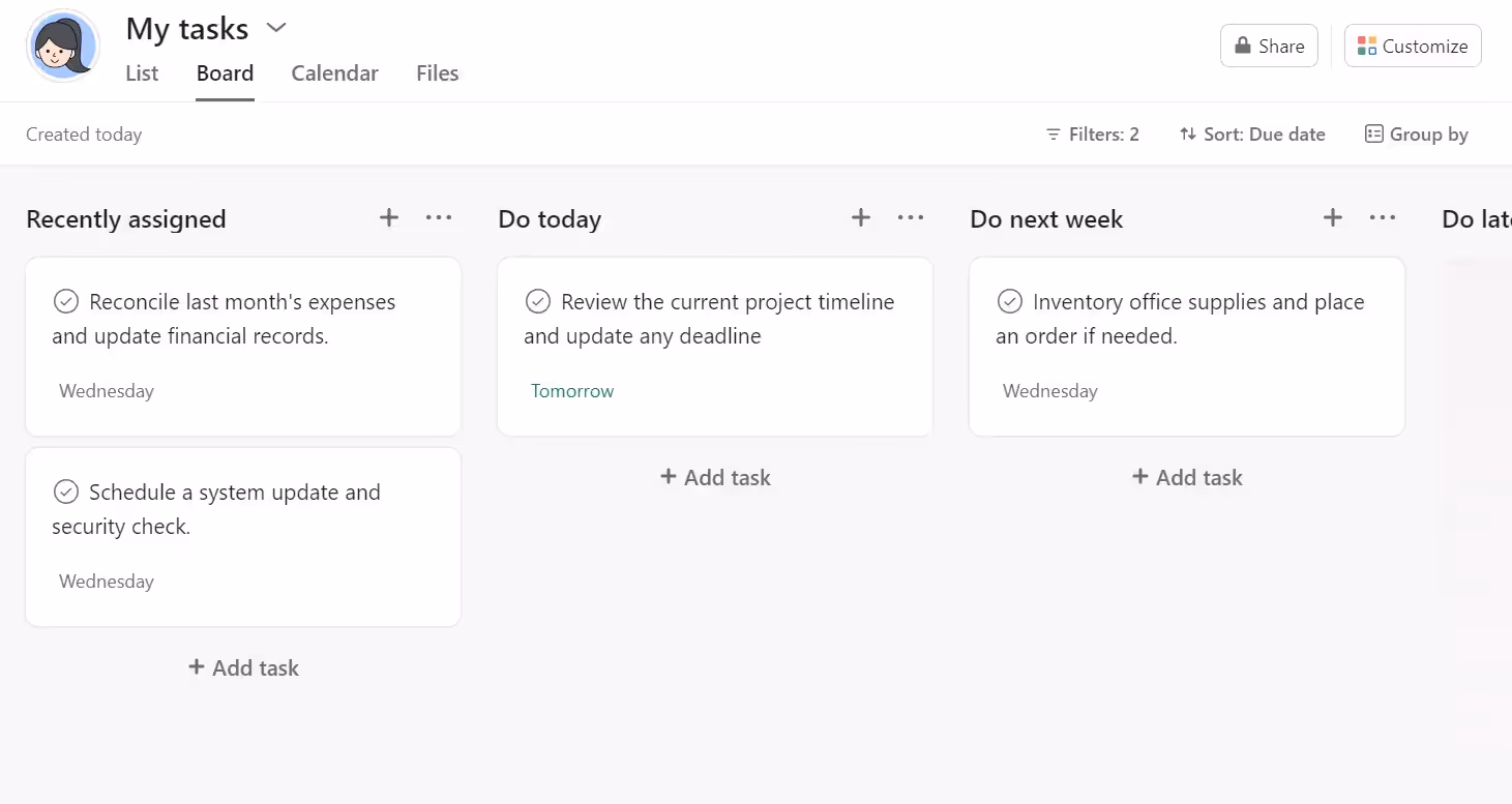 Asana's tasks in Board View