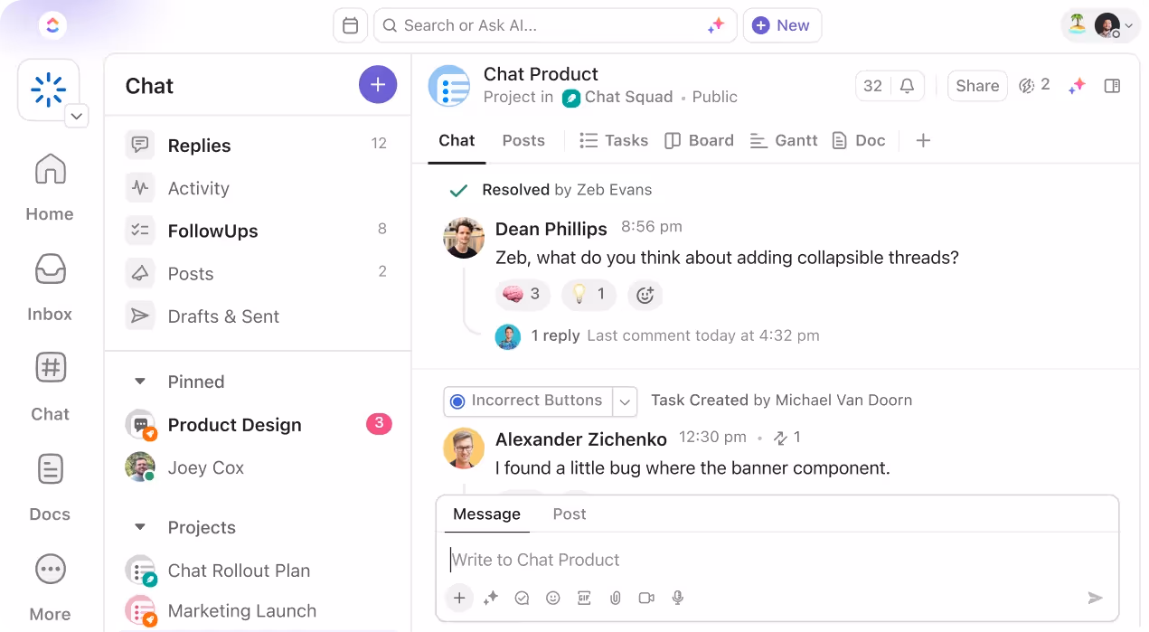 ClickUp Chat Interface