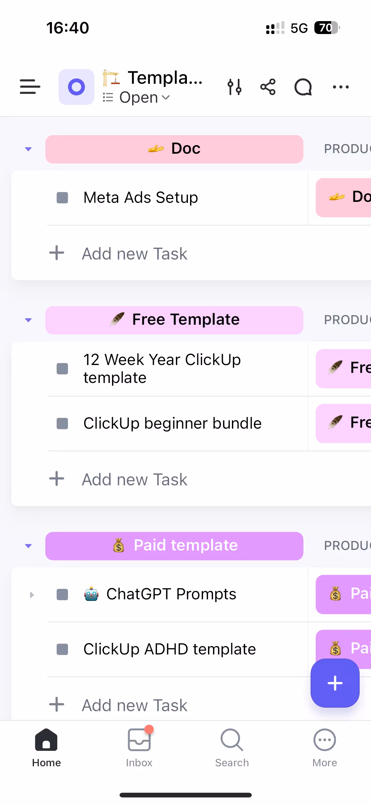 ClickUp Mobile App User Interface