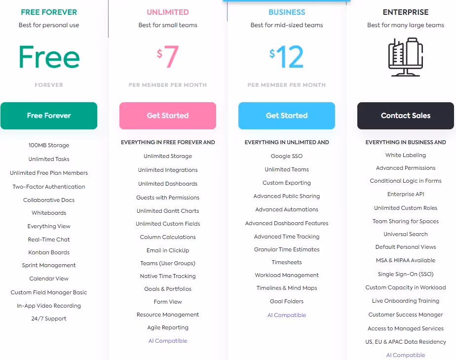 ClickUp Pricing Plans