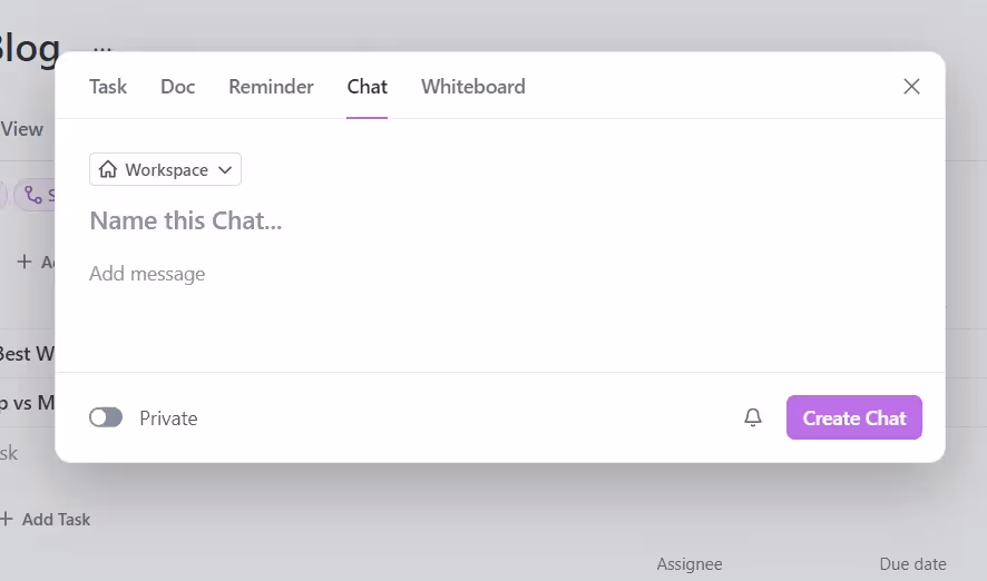 ClickUp's In-Built Chat Feature