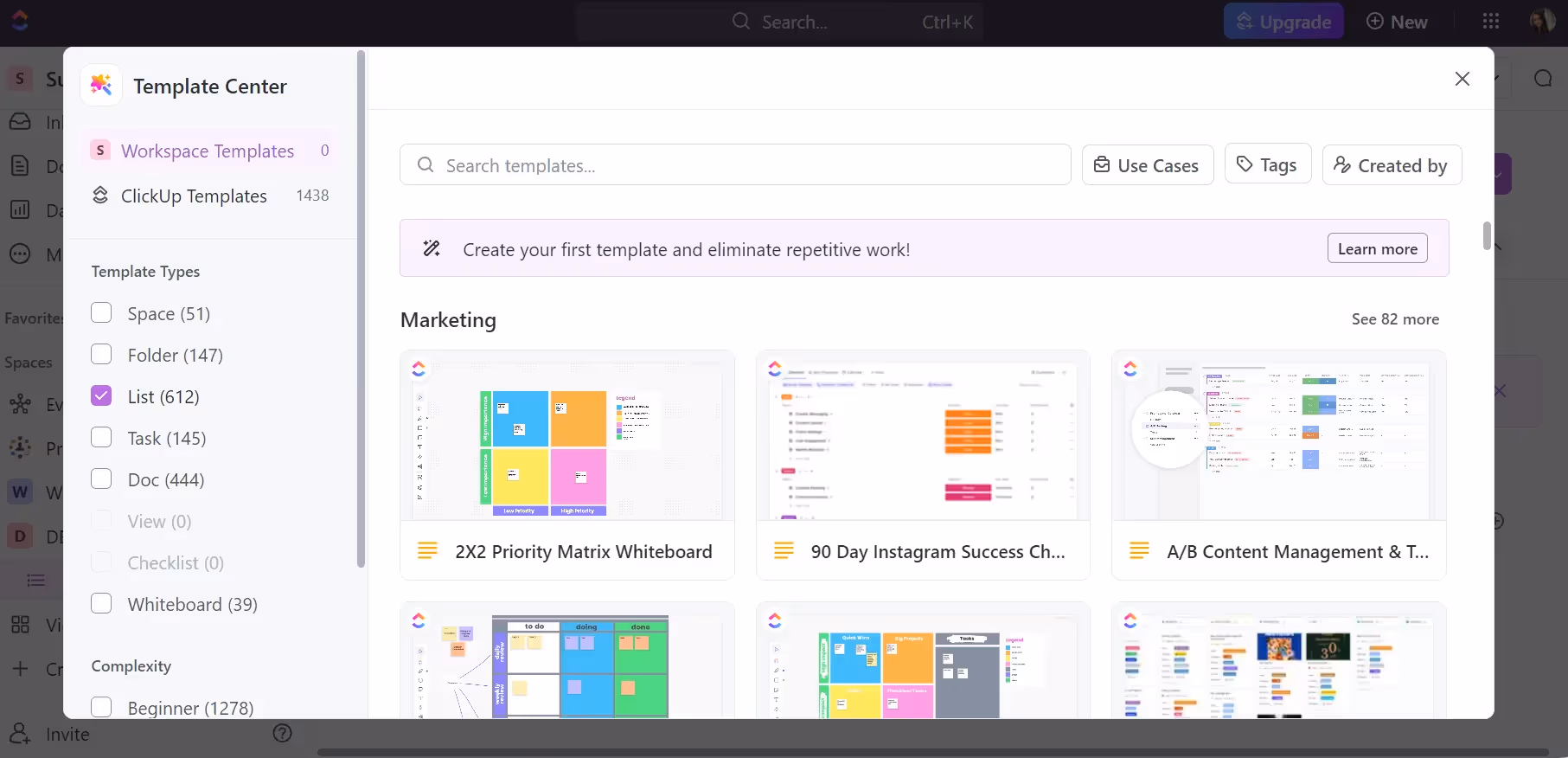 ClickUp's wide collection of templates