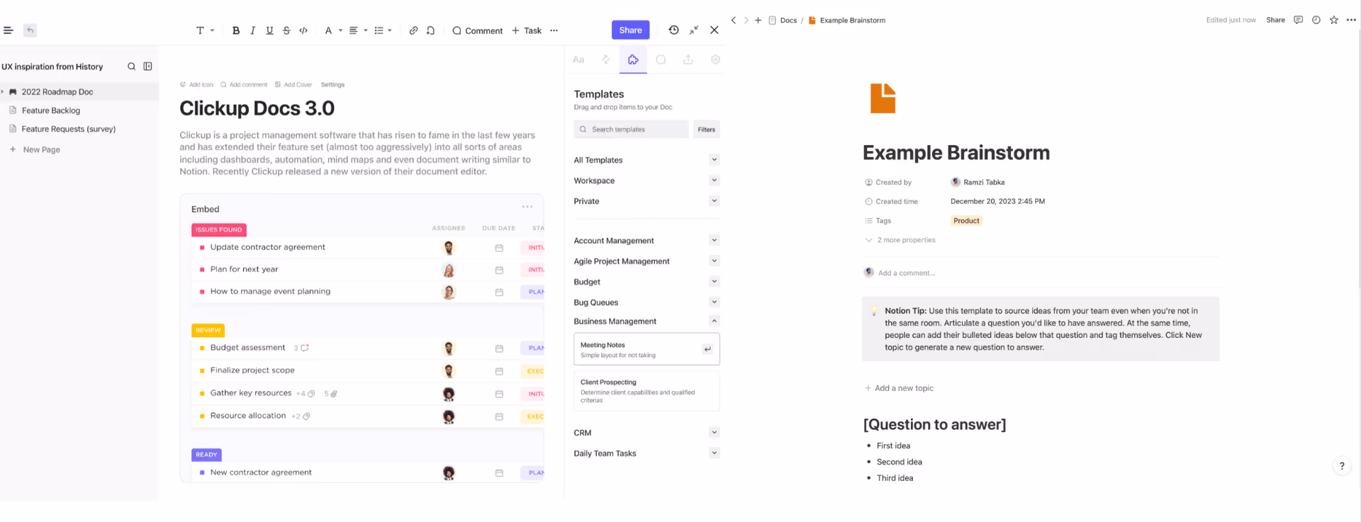 ClickUp and Notion docs