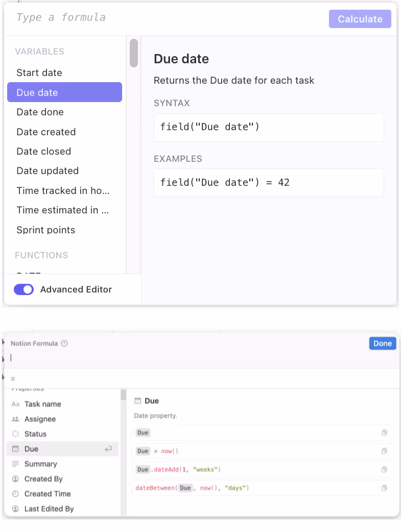 ClickUp vs Notion formulas