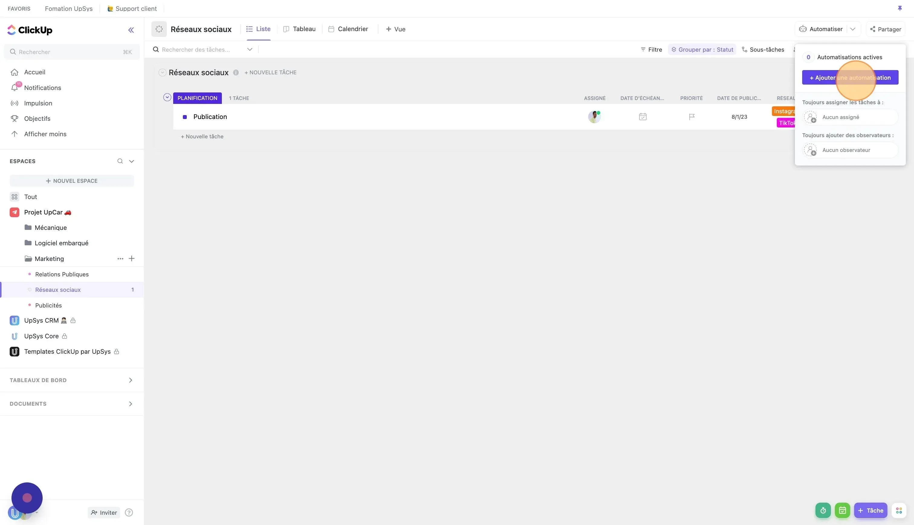 Create ClickUp social media automation