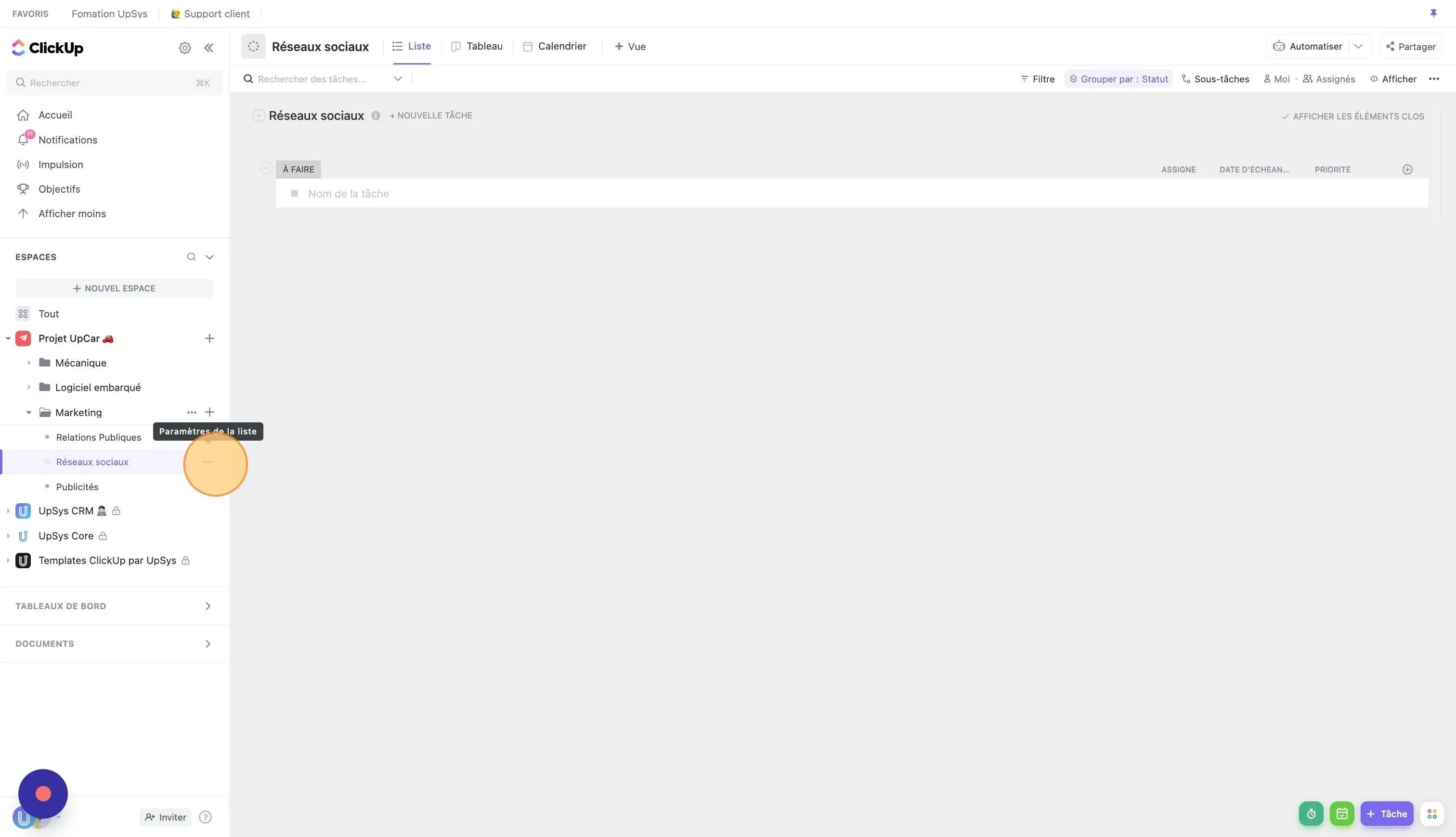 Create ClickUp social media statuses