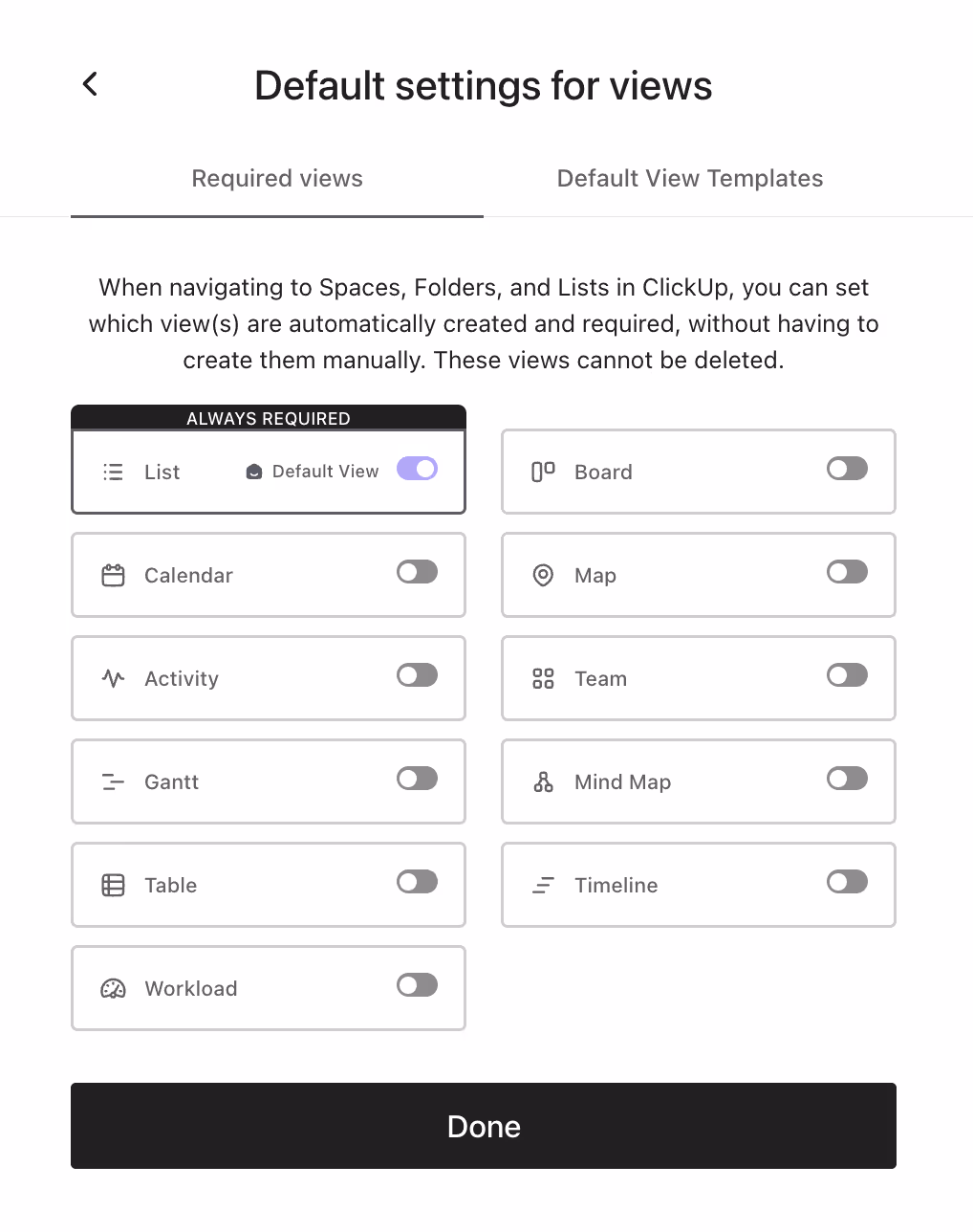 Default settings for views