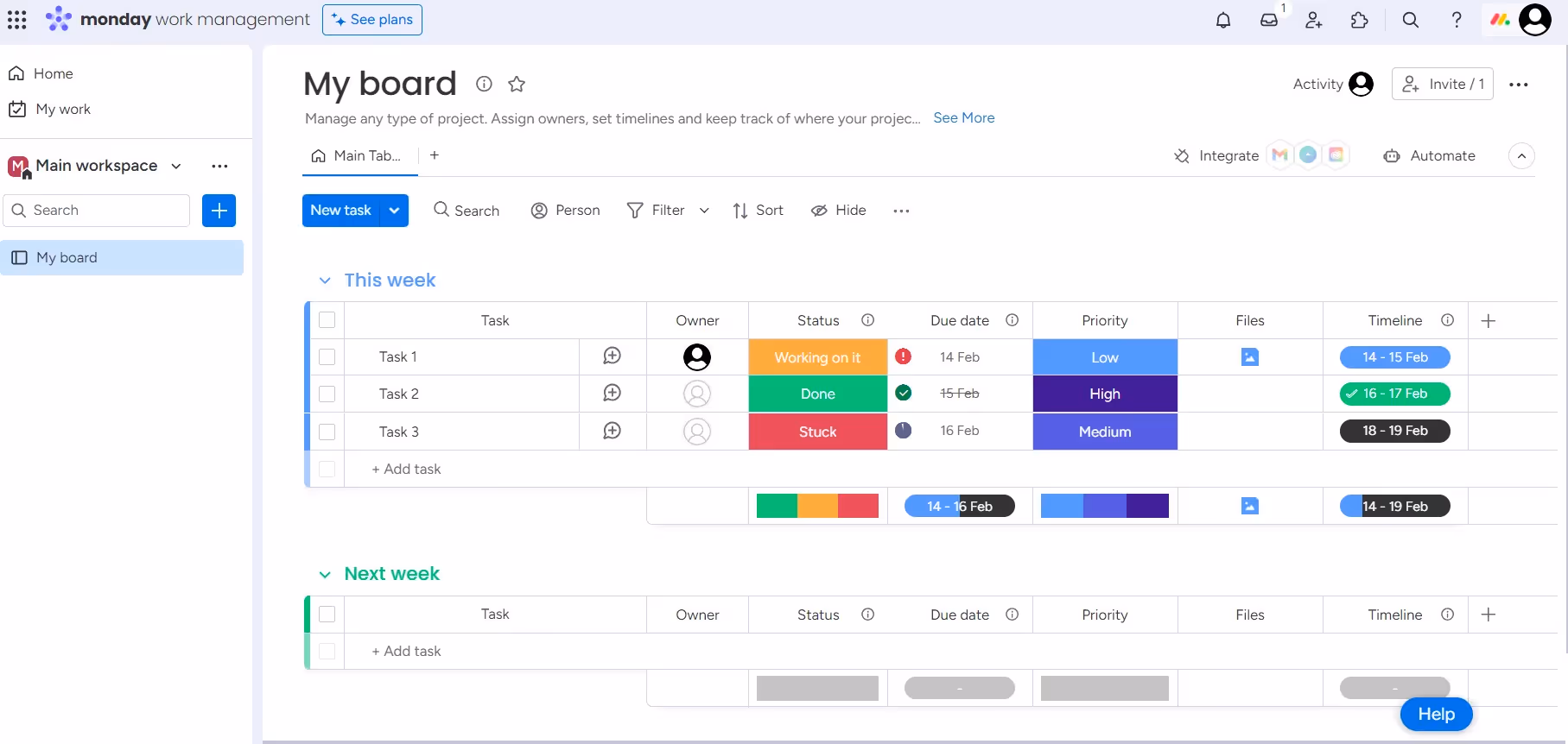 Monday's User Interface