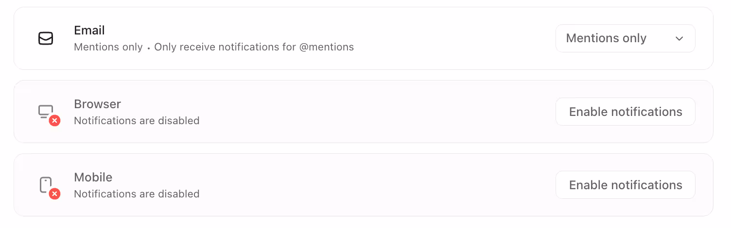 Notification setting for different channels