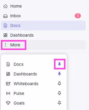 Pin Docs in the Sidebar