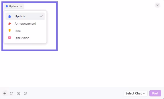 Post Updates, Announcements, Ideas and Discussion posts in Chat