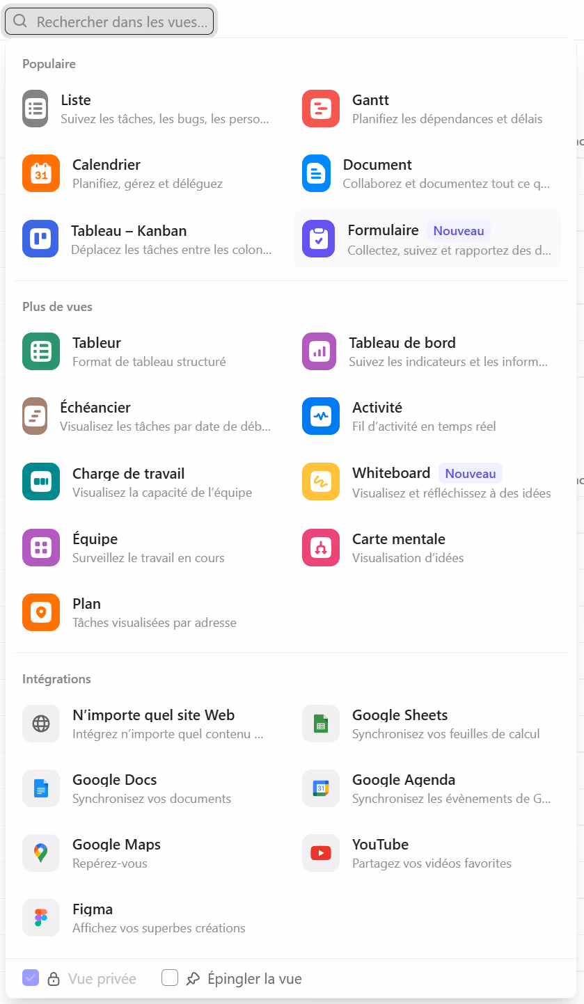 Ajouter une vue formulaire dans ClickUp