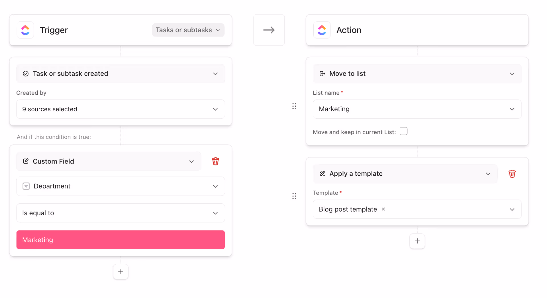 Auto-route tasks to different list automation