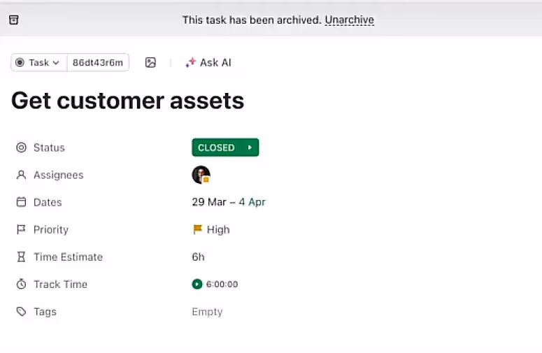 Automation in action for automatically archiving tasks