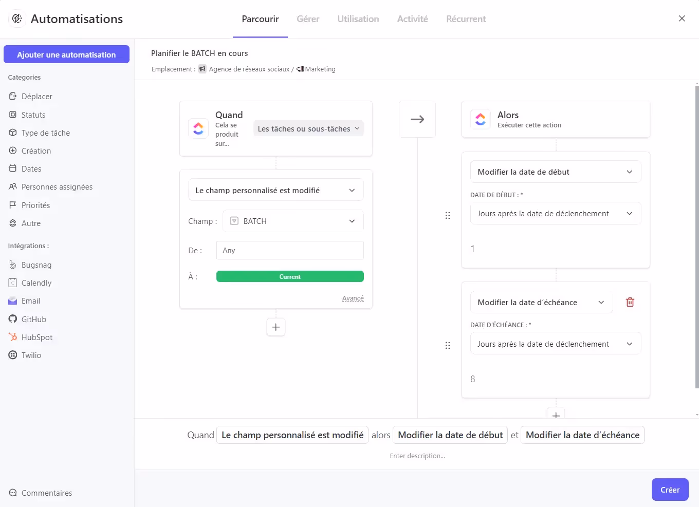 Automatiser la planification du batch en cours