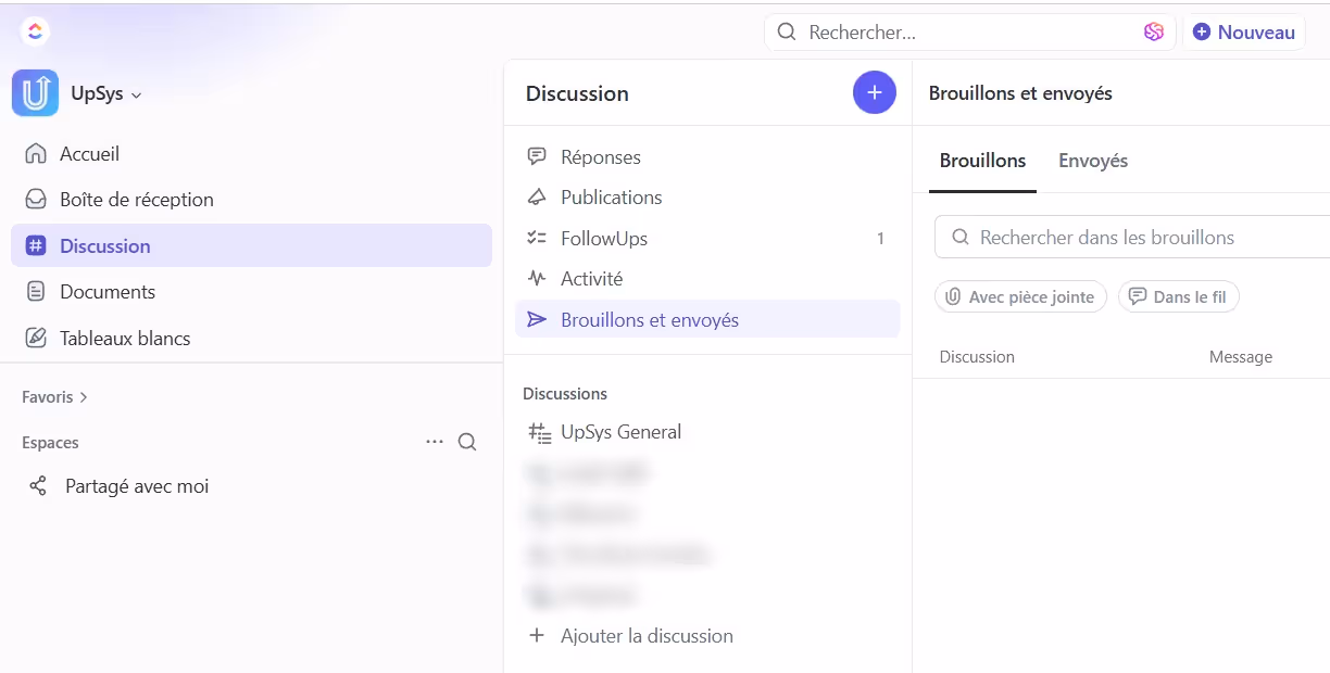 Barre de navigation Discussion ClickUp (ClickUp Chat)