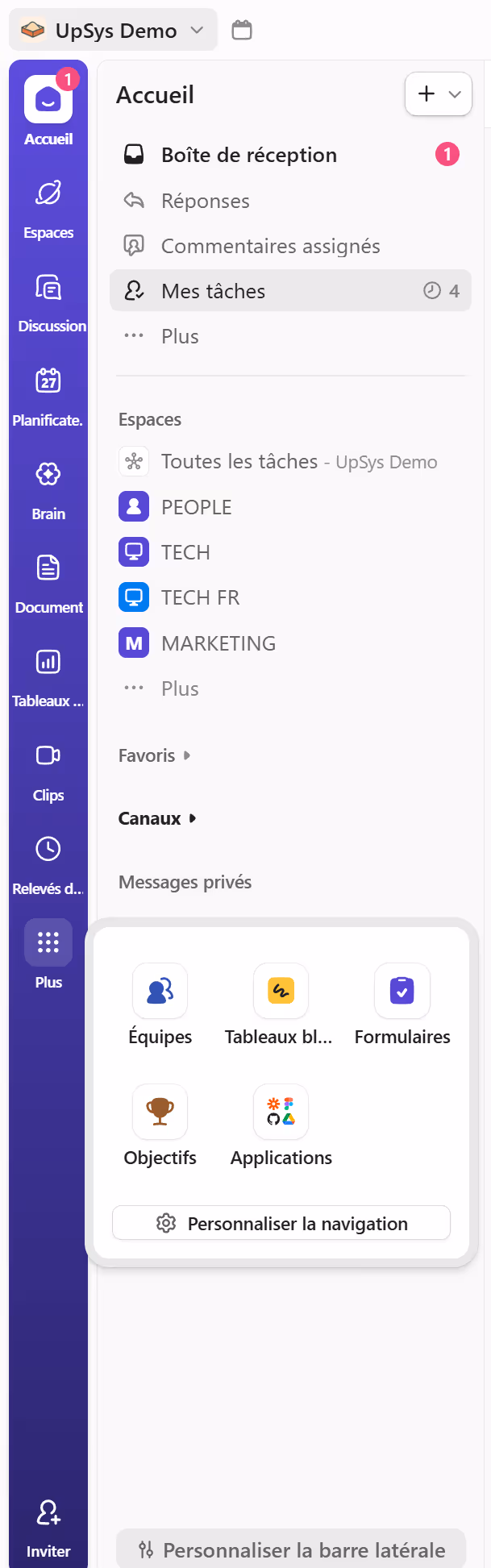 Barre latérale de ClickUp