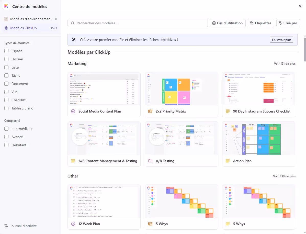 Centre de modèles de ClickUp