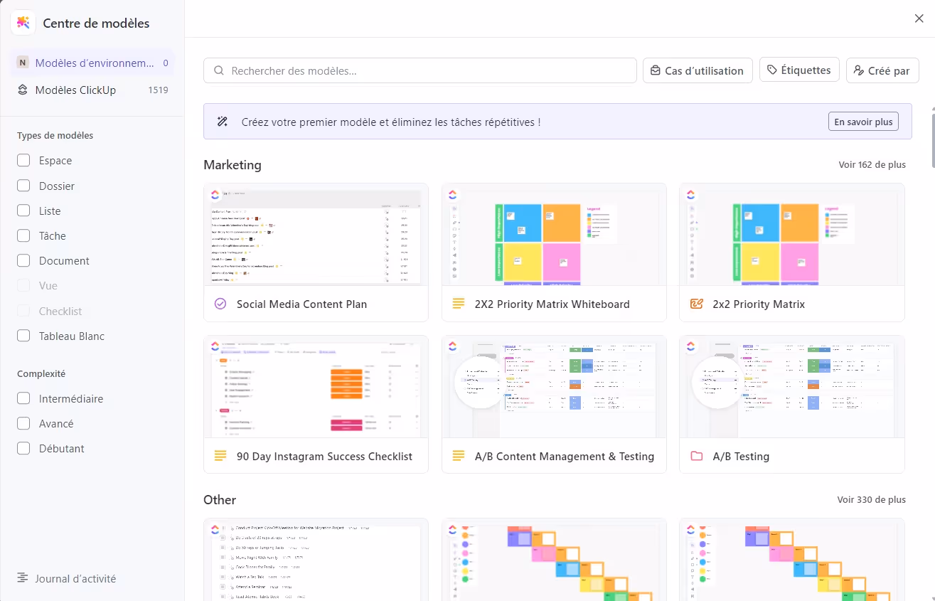 Centre de modèles de ClickUp