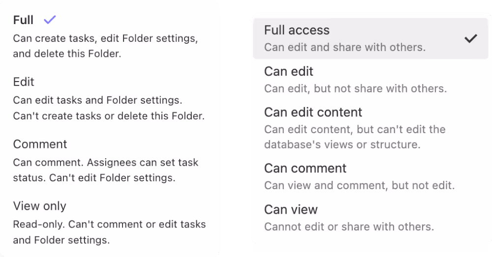 Clickup and Notion permissions