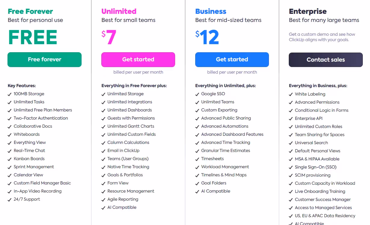 ClickUp Pricing Plans