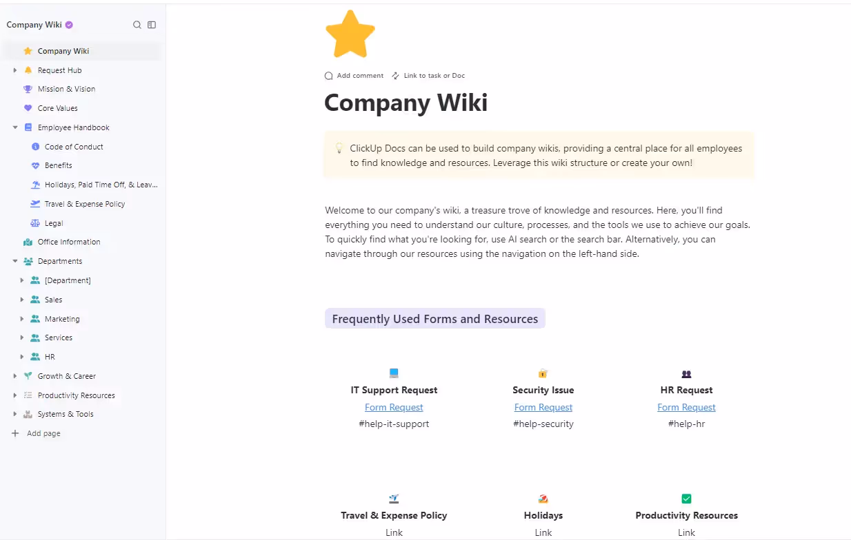 Create a single source of truth with ClickUp Docs