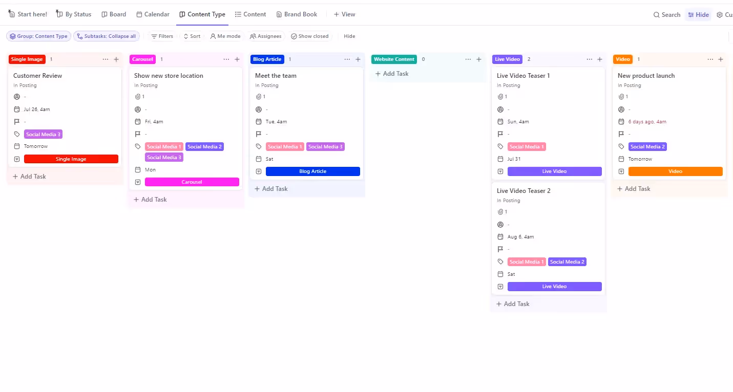 Content Calendar in Board View