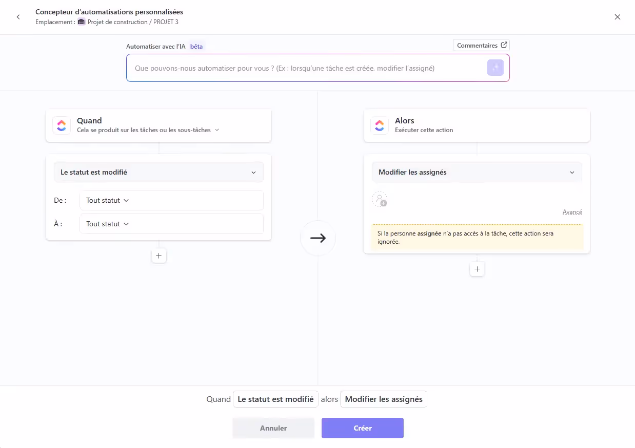 Créer une automatisation ClickUp