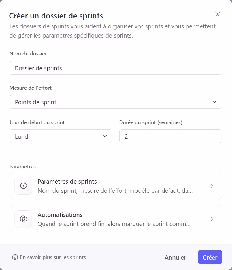 Créer un dossier de sprints dans un espace ClickUp