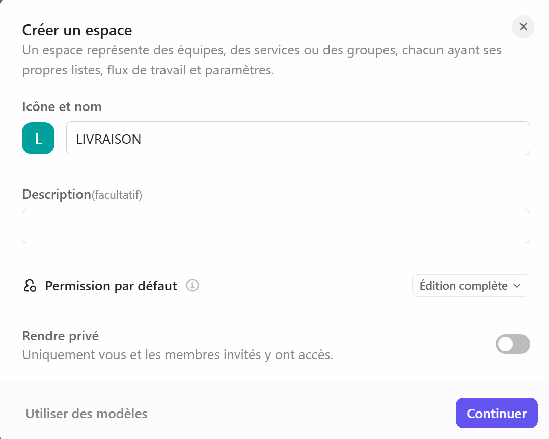 Créer un nouvel Espace