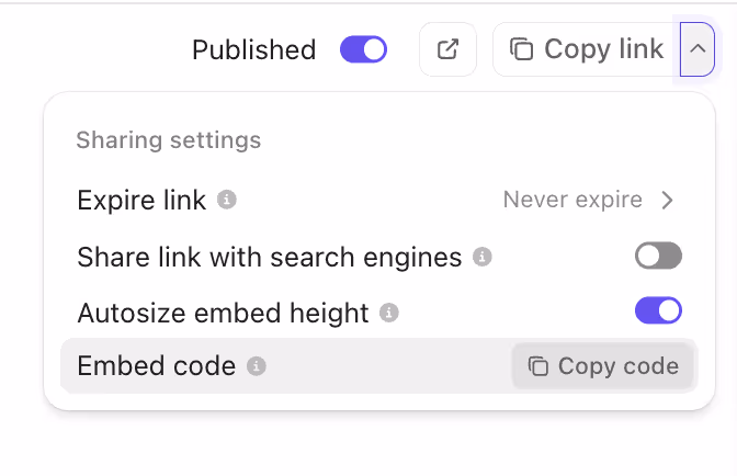 Copy embed code to add on a website