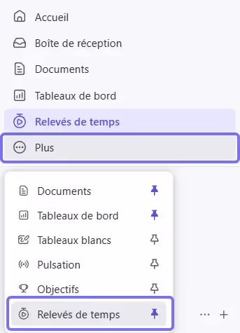 Relevés de temps ClickUp dans la barre latérale