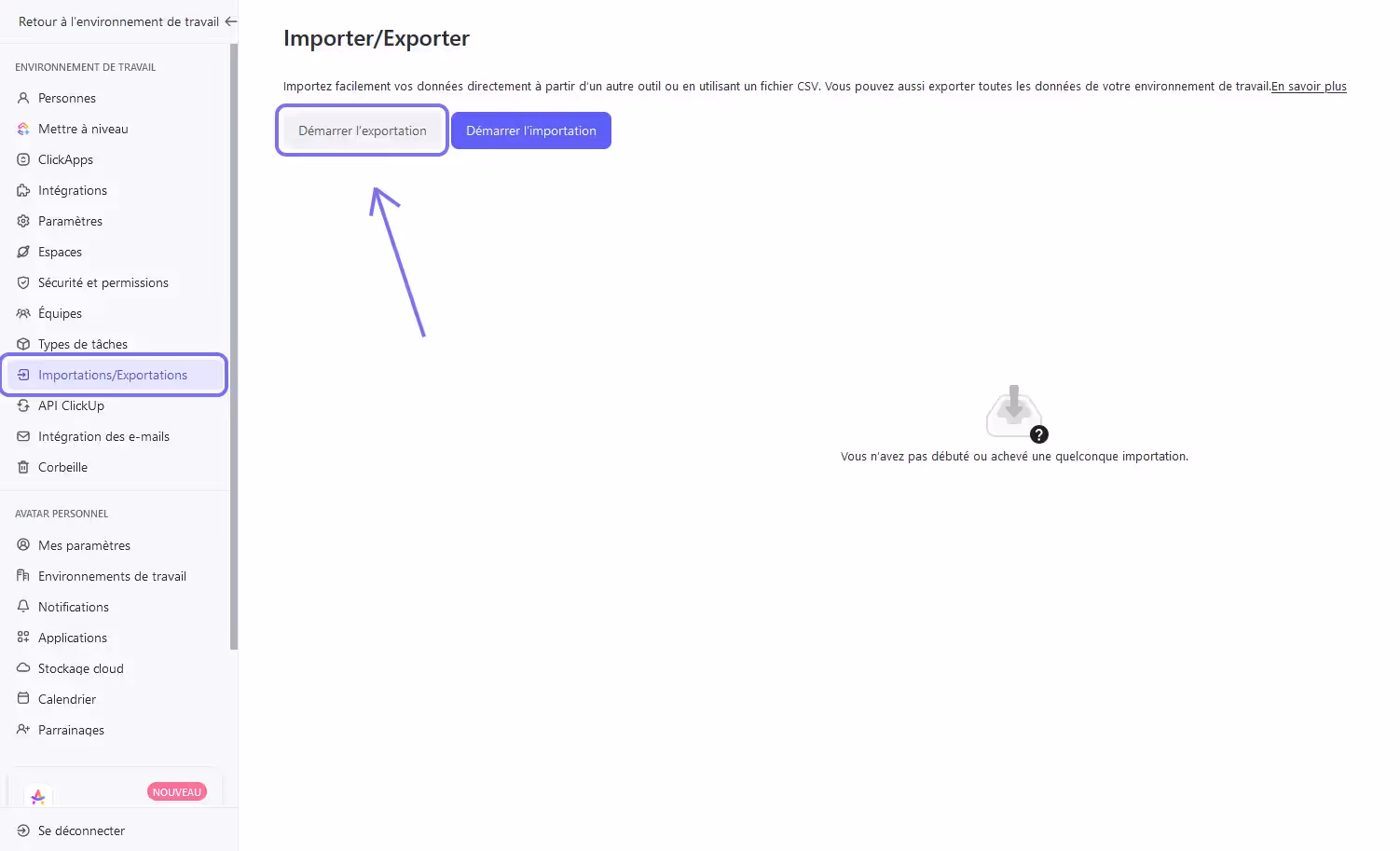 Exporter l'environnement de travail en fichier CSV