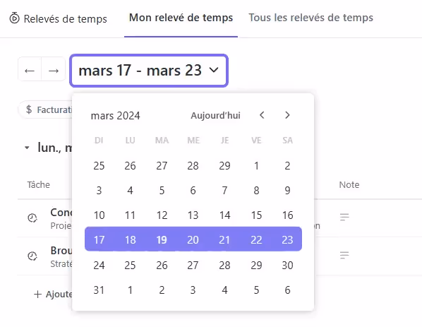 Filtrer les relevés de temps par date