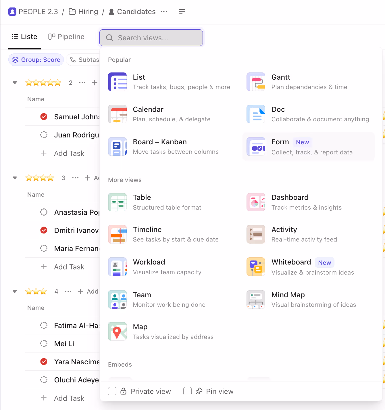 Adding a form view in ClickUp
