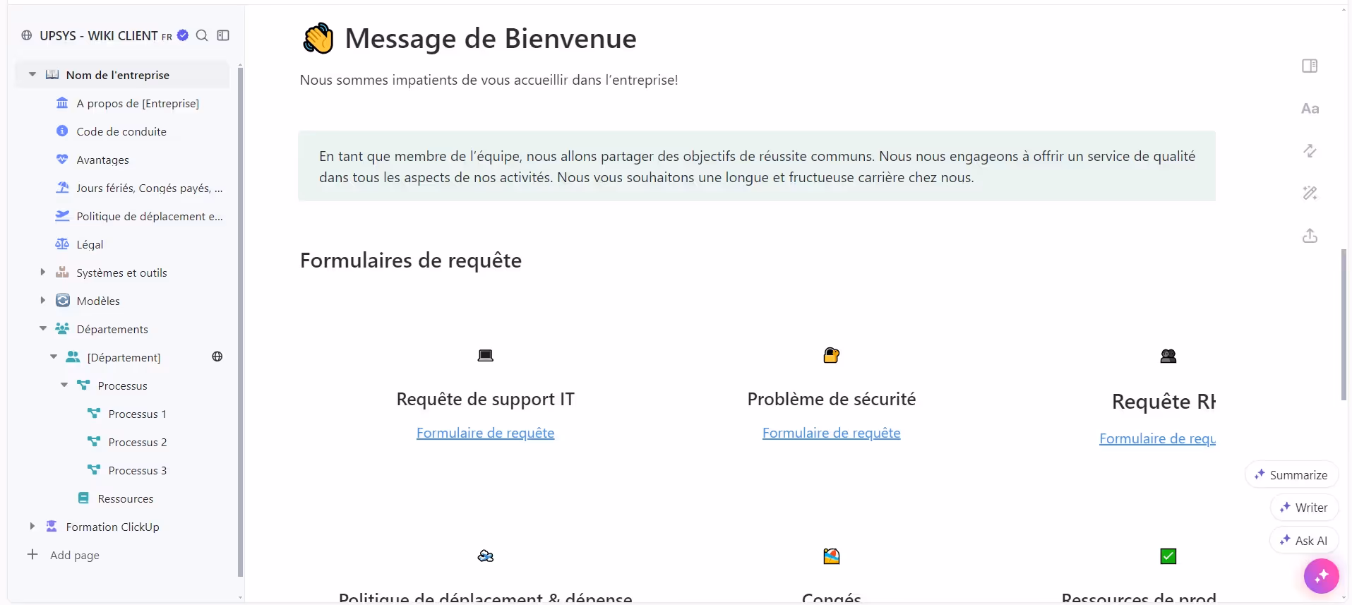 Formulaires de requête ClickUp
