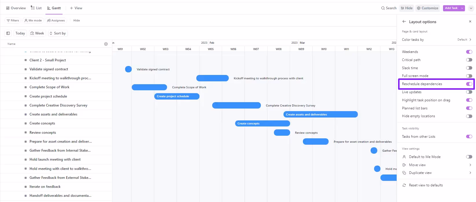 Reschedule Dependencies in the Gantt View