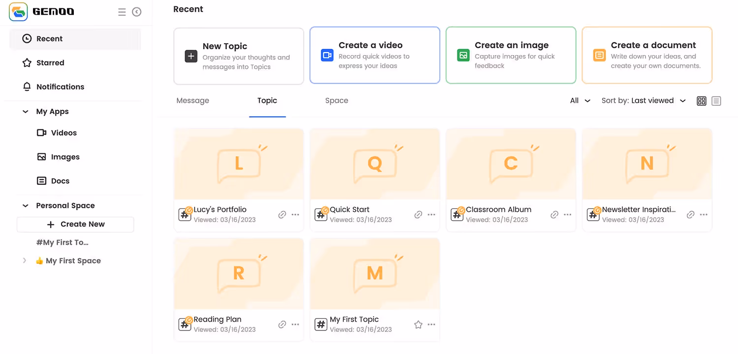 Interface utilisateur de Gemoo