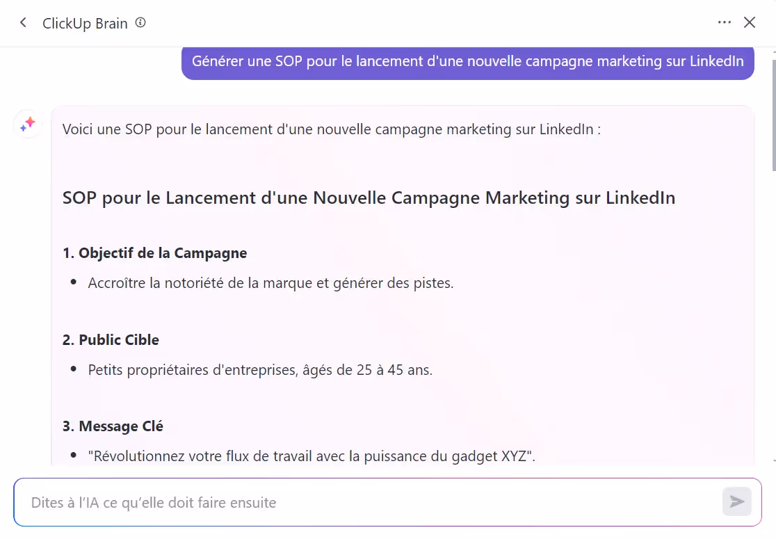 Générer une SOP avec ClickUp AI