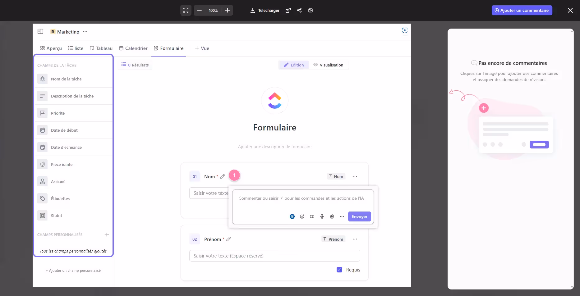 Gestion des médias dans ClickUp