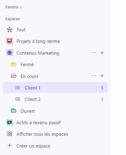 Hiérarchie ClickUp pour les freelances/solopreneurs