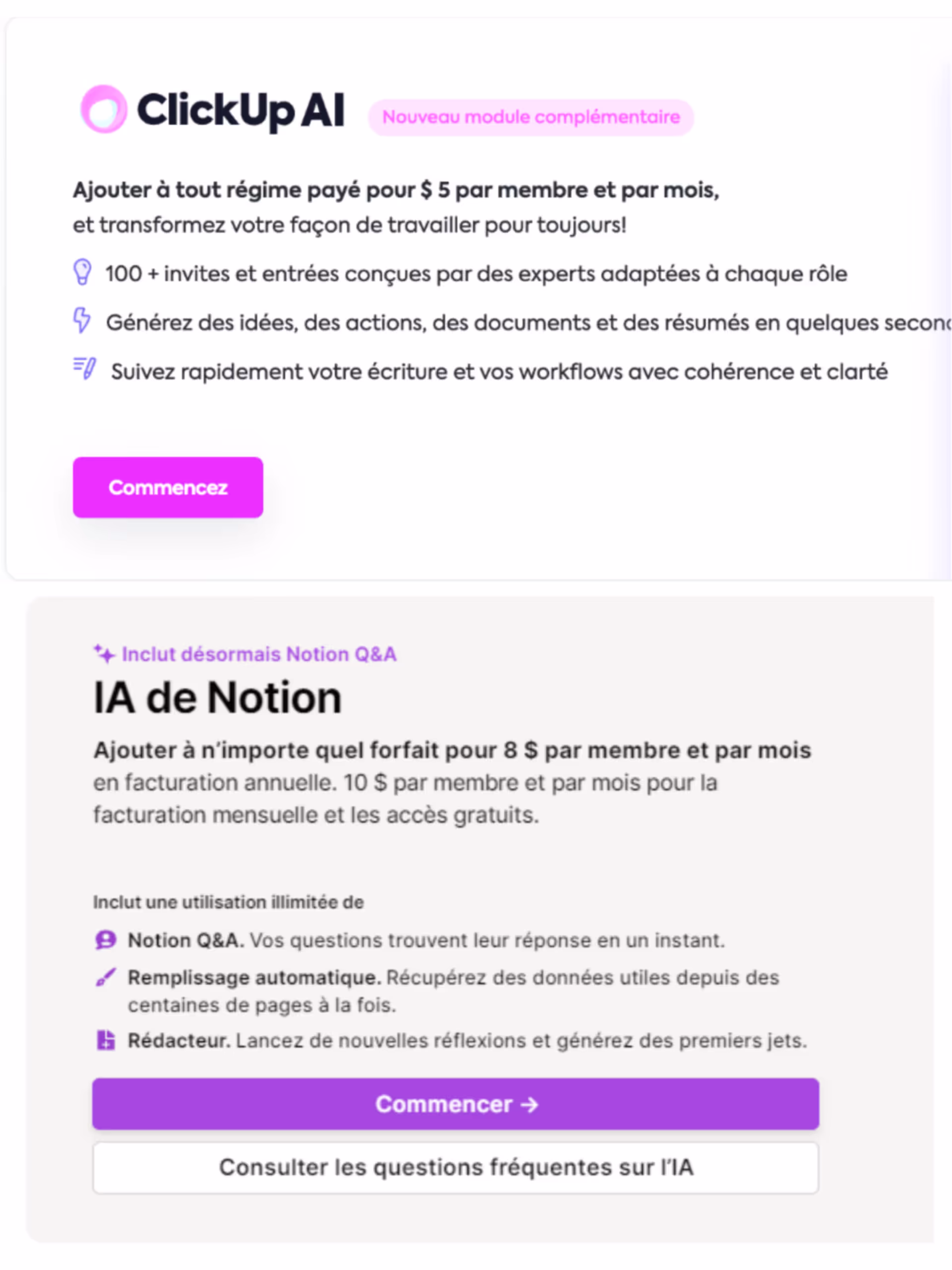 IA de ClickUp et Notion