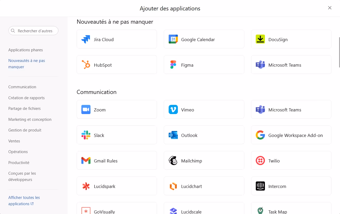 Les intégrations natives d'Asana